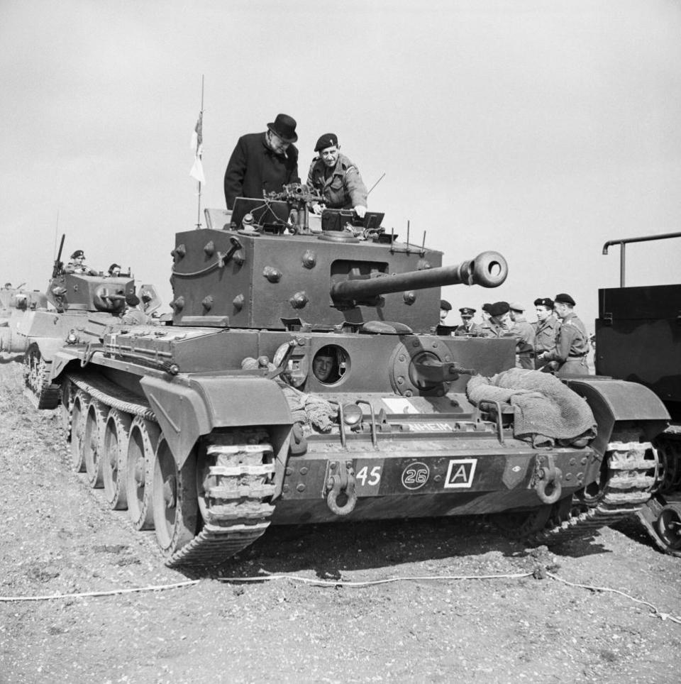 Eastern Daily Press: Winston Churchill inspects a Cromwell tank at an unknown location during the war