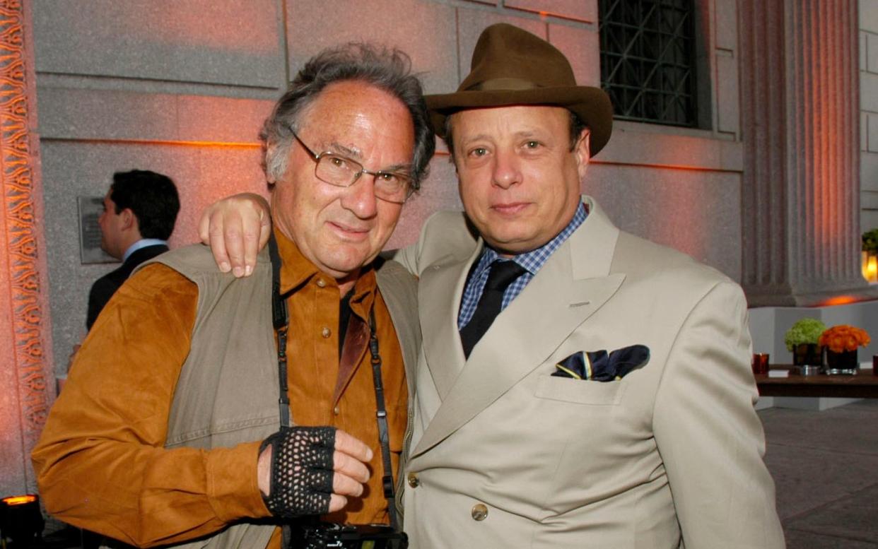 Larry Fink, left, with fellow photographer Jonathan Becker at a Vanity Fair film festival party in 2007