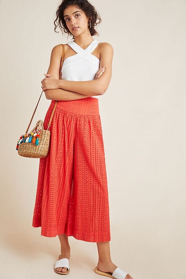 Eyelet Wide-Leg Pants 