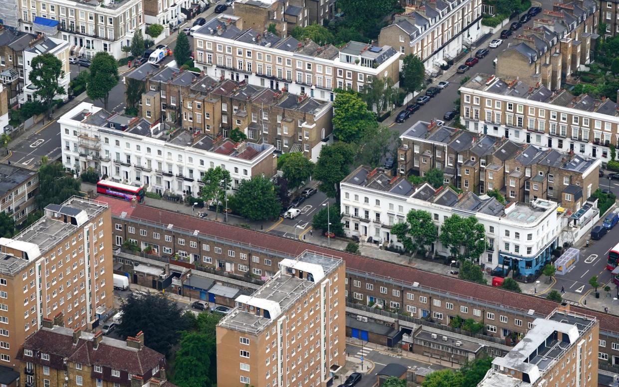 aerial view of terraced housing and blocks of flats in west London