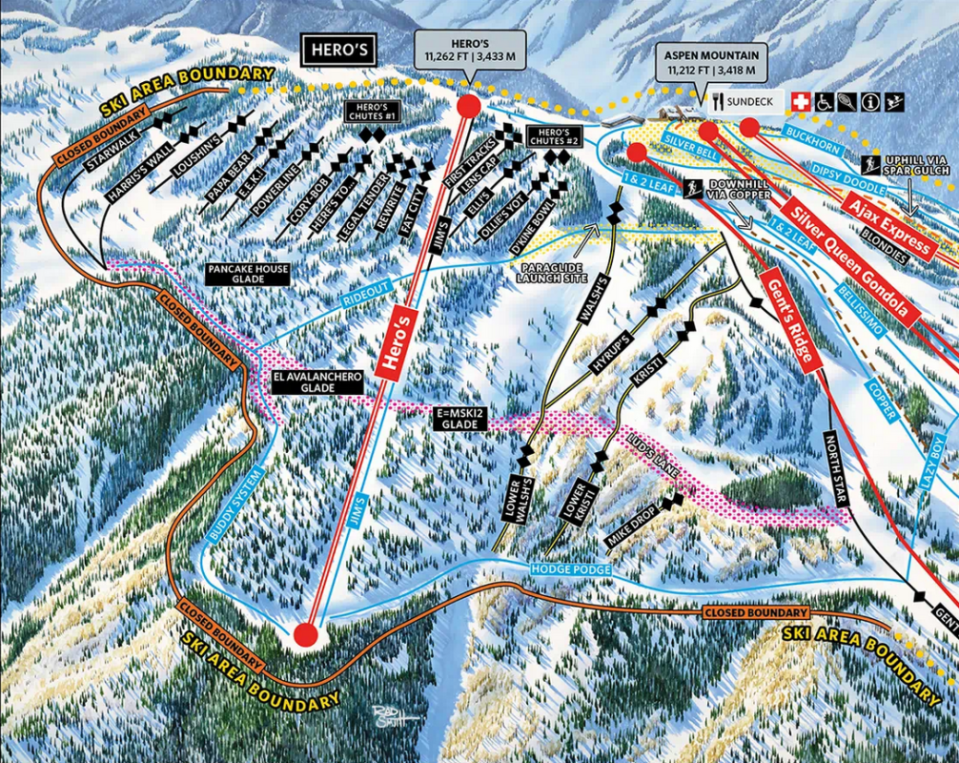 The new Hero's expansion, as included in Rad Smith's updated Aspen Mountain trail map.<p>Aspen Mountain/Rad Smith</p>