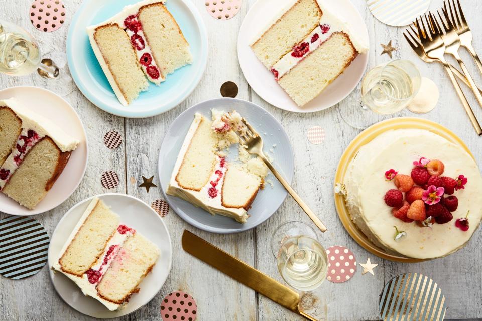 Double-Layer Vanilla-Buttermilk Cake with Raspberries and Orange Cream-Cheese Frosting