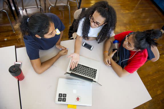 Students work on a Youth Media project at a STEM-focused public school in Astoria, New York.