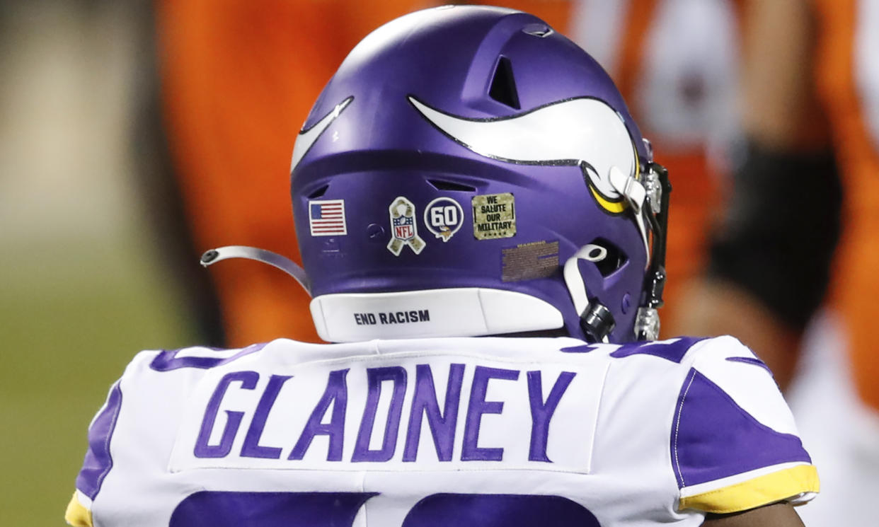 Gladney was selected by the Vikings in the first round of the NFL Draft in 2020. One other person was killed in the wreck in Dallas, according to local reports.   (Kamil Krzaczynski / AP)