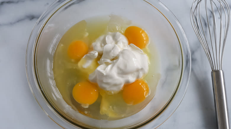 eggs and sour cream in bowl