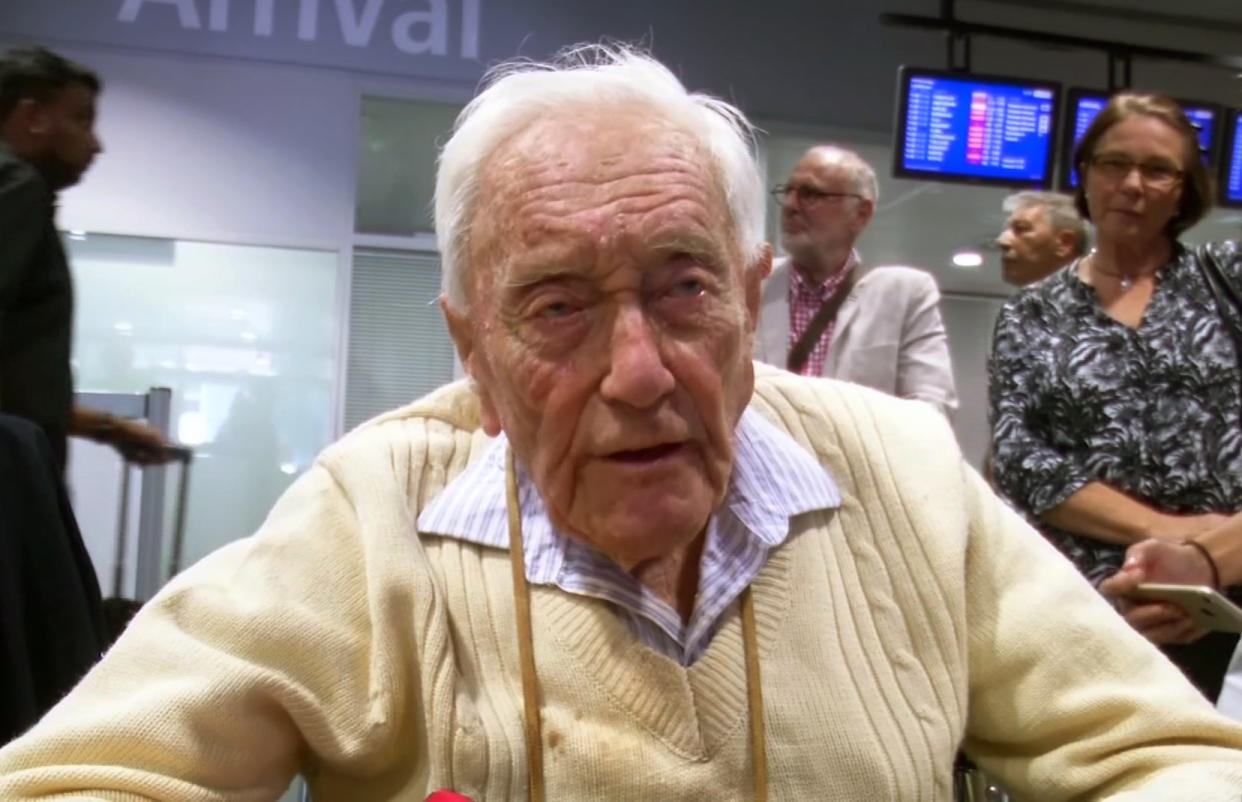 Dr David Goodall arrives in Switzerland ahead of ending his life at an assisted dying clinic (Picture: AP)