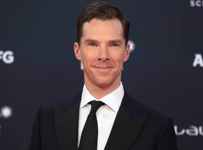 Benedict wears a black suit to an event