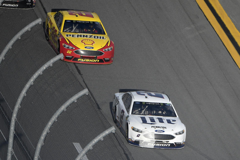 Brad Keselowski (2) and Joey Logano could be two of the best bets to challenge the Big Three on Sunday at Watkins Glen. (AP Photo/Phelan M. Ebenhack)