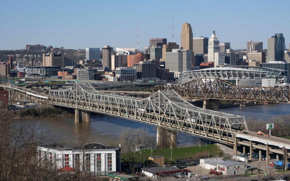 President Biden has announced an ambitious $2 trillion infrastructure plan that would pump huge sums of money into improving the nations bridges, including Brent Space Bridge in Cincinnati - AFP