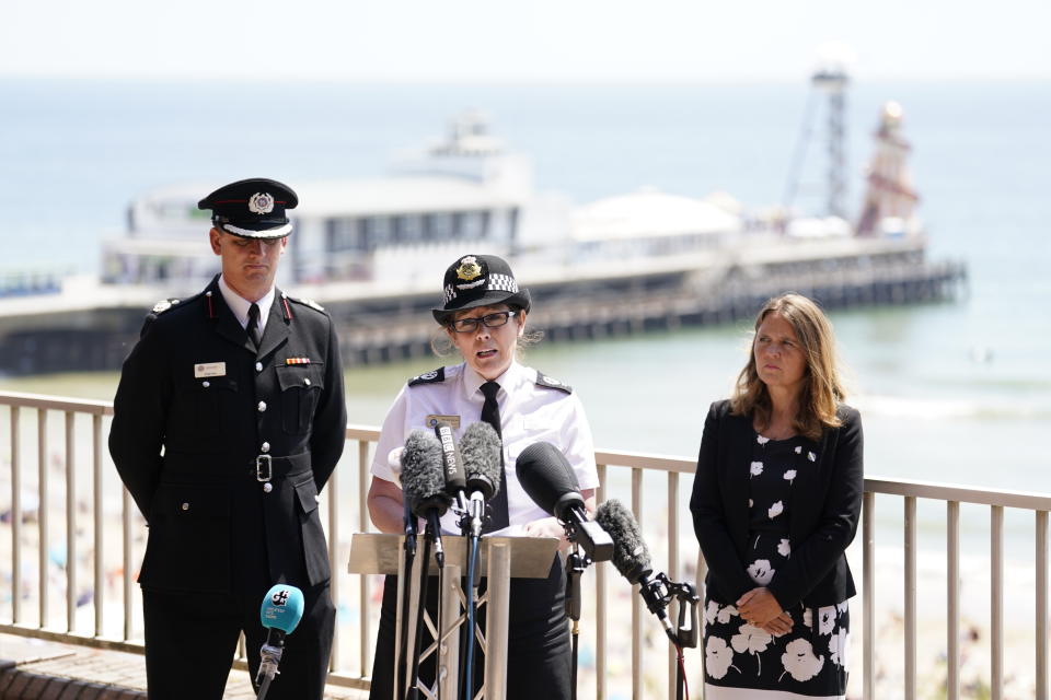 Assistant chief constable Rachel Farrell (centre) speaks during a press conference at Bournemouth International Centre on Thursday. (PA)