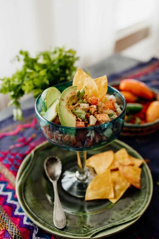 <p>Muy Bueno Cookbook</p><p>Transform affordable canned salmon into an exotic, zesty, flavorful salmon ceviche salad by adding fresh lime juice and diced cucumber, tomato, jalapeño and cilantro. This recipe is so delicious and healthy!</p><p><strong>Get the recipe: <a href="https://muybuenocookbook.com/canned-salmon-salad-ceviche/" rel="nofollow noopener" target="_blank" data-ylk="slk:Canned Salmon Salad (Ceviche Style);elm:context_link;itc:0;sec:content-canvas" class="link ">Canned Salmon Salad (Ceviche Style)</a></strong></p>