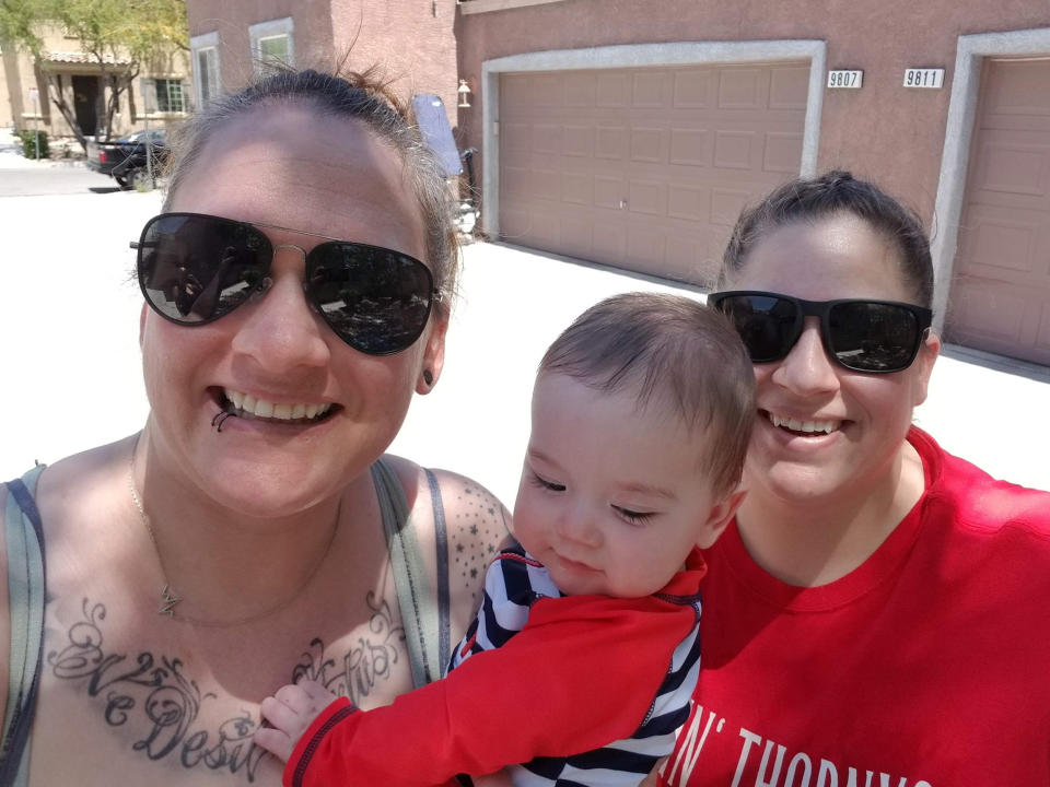 Amy and Robyn Malofy are pictured with their baby girl, Penelope. Amy Malofy had no choice but to leave her job during the coronavirus pandemic. (Courtesy Amy and Robyn Malofy)