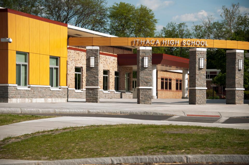 The entrance to Ithaca High School