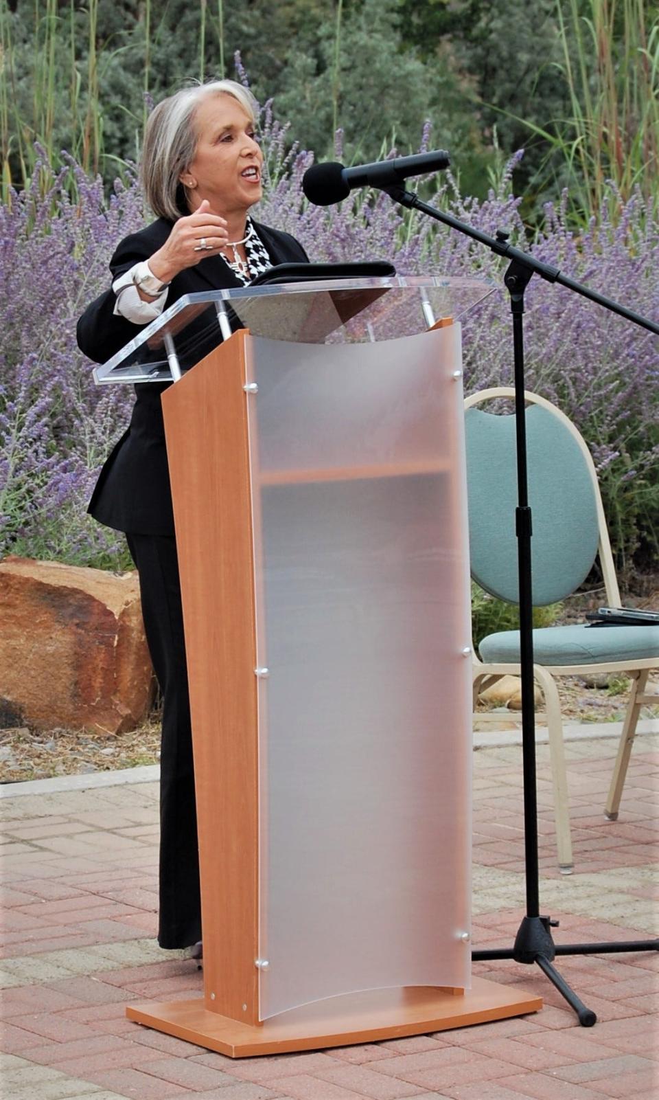 Gov. Michelle Lujan Grisham speaks during an Aug, 19, 2022, press conference at the Farmington Museum at Gateway Park about the city of Farmington being awarded $40 million in federal funding for the Pinon Hills Boulevard extension project.