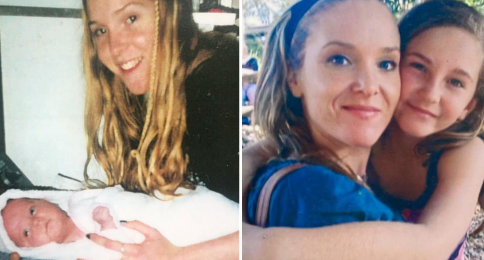 Two photos of Lili Greer with her missing mum, Tina Greer.