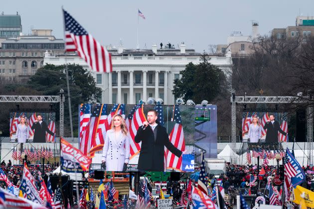 President Donald Trump's son Eric Trump and his wife Lara Trump address a rally outside the White House on Jan. 6, 2021, hours before Trump supporters stormed the U.S. Capitol. (Photo: Bill Clark via Getty Images)