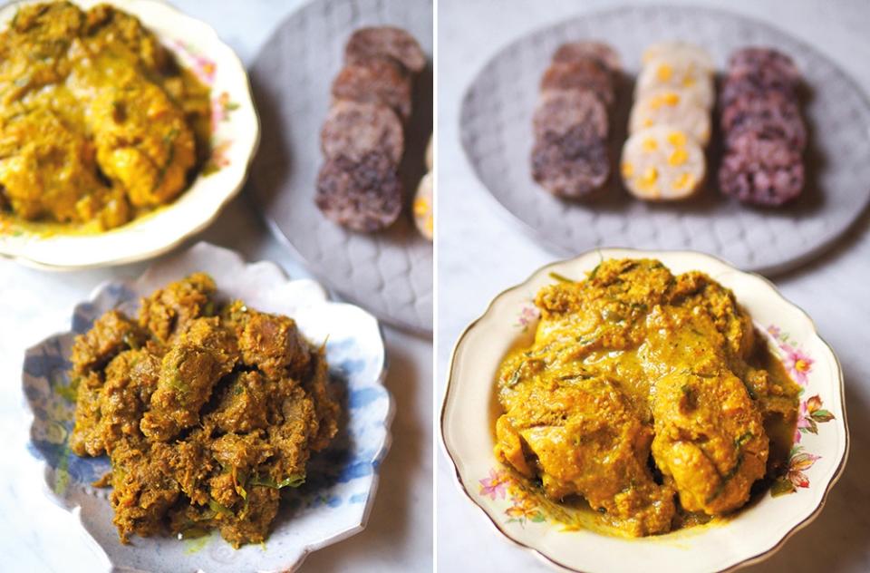 'Rendang' sold here is cooked Negeri Sembilan style and the beef version is tender, fragrant and spicy (left). The chicken 'rendang' is packed with flavour and a rich, creamy gravy (right).