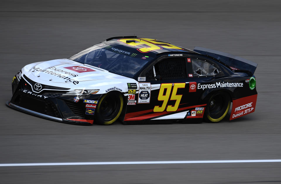 BROOKLYN, MICHIGAN - AUGUST 09: Matt DiBenedetto, driver of the #95 Toyota Express Maintenance Toyota, drives during practice for the Monster Energy NASCAR Cup Series Consumers Energy 400 at Michigan International Speedway on August 09, 2019 in Brooklyn, Michigan. (Photo by Stacy Revere/Getty Images)