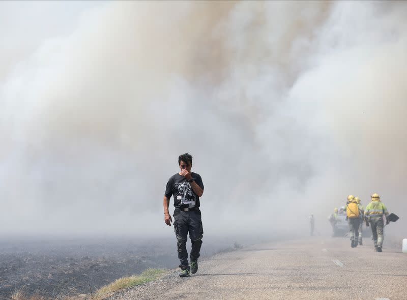 Wildfire rages as Spain experiences its second heatwave of the year, in Tabara