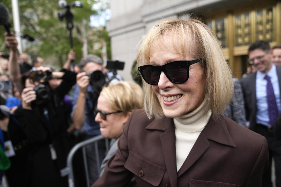 E. Jean Carroll walks out of Manhattan federal court, Tuesday, May 9, 2023, in New York. A jury has found Donald Trump liable for sexually abusing the advice columnist in 1996, awarding her $5 million in a judgment that could haunt the former president as he campaigns to regain the White House. (AP Photo/Seth Wenig) (Seth Wenig / AP file)