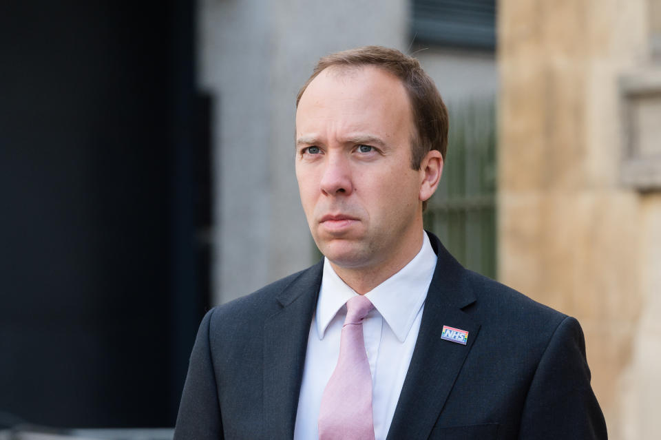 LONDON, UNITED KINGDOM - SEPTEMBER 20, 2020: Secretary of State for Health and Social Care Matt Hancock speaks to media outside the BBC Broadcasting House in central London before appearing on The Andrew Marr Show on 20 September, 2020 in London, England.- PHOTOGRAPH BY Wiktor Szymanowicz / Barcroft Studios / Future Publishing (Photo credit should read Wiktor Szymanowicz/Barcroft Media via Getty Images)