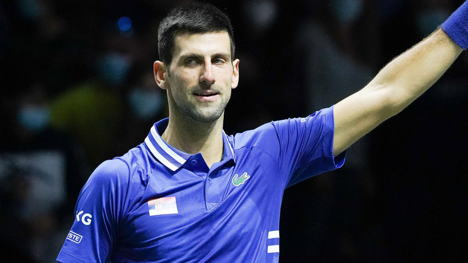 Novak Djokovic, pictured here in action for Serbia in the Davis Cup semi-finals. 