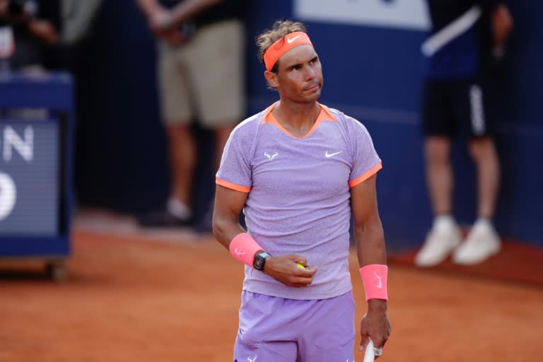 Rafael Nadal lors de son match au Tournoi de Barcelone contre l'Italien Flavio Cobolli, le 16 avril 2024 (PAU BARRENA)