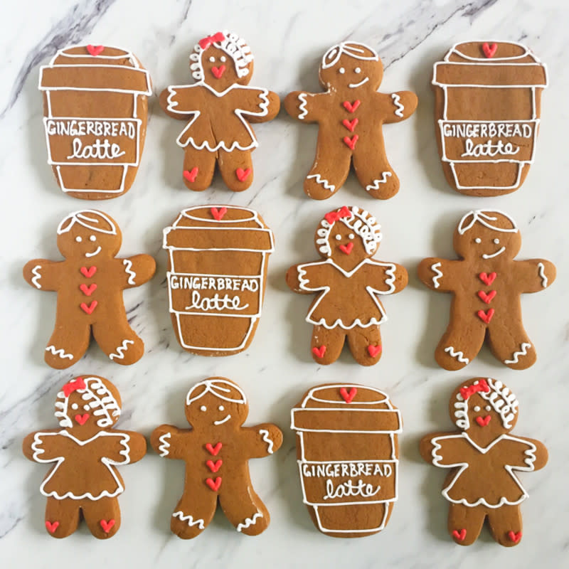<p>Bake at 350</p><p>A little something for the coffee lovers in your life.</p><p><strong>Get the recipe: <a href="https://www.bakeat350.net/2017/12/gingerbread-lattes-cookies-for-all.html" rel="nofollow noopener" target="_blank" data-ylk="slk:Gingerbread Latte Cookies;elm:context_link;itc:0;sec:content-canvas" class="link rapid-noclick-resp">Gingerbread Latte Cookies</a></strong></p>