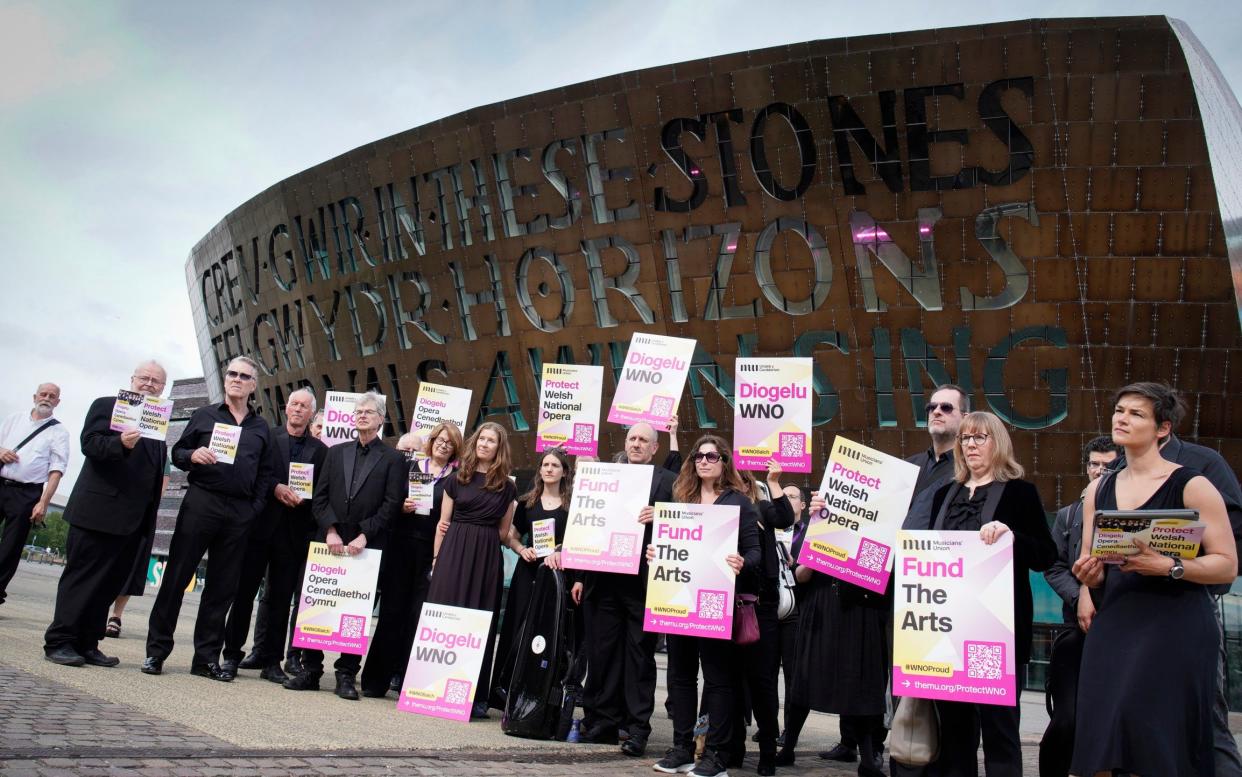 Musicians' Union members protesting before a performance in June