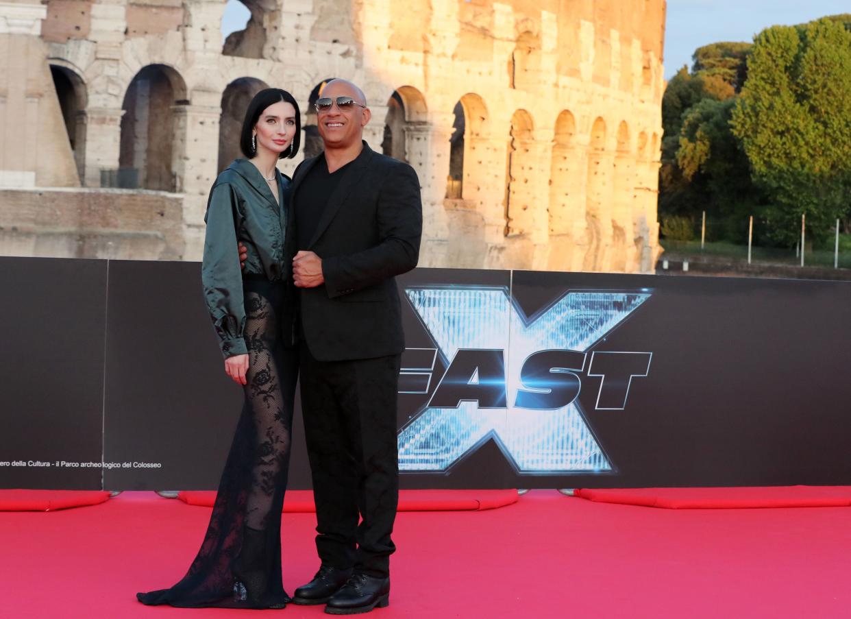 Meadow Walker and Vin Diesel attend the "Fast X" Premiere at Colosseo on May 12, 2023 in Rome, Italy.