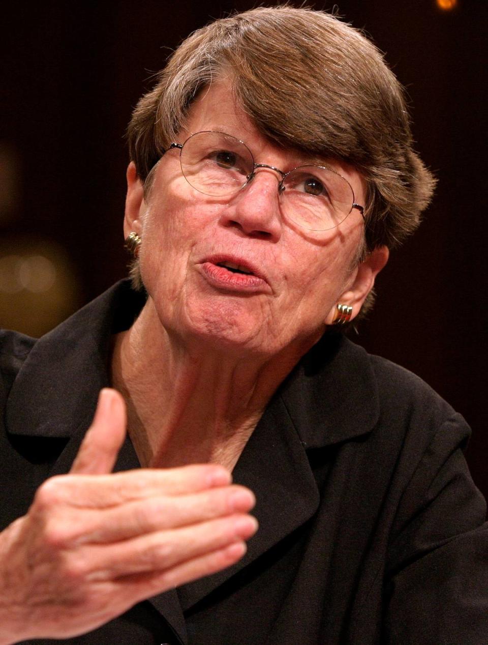 Former Attorney General Janet Reno testifies before the 9/11 commission Tuesday, April 13 2004 in Washington, D.C. Reno, the first woman to serve as attorney general, died after a years-long struggle with Parkinsons’s disease. She was 78. (Chuck Kennedy/TNS) 