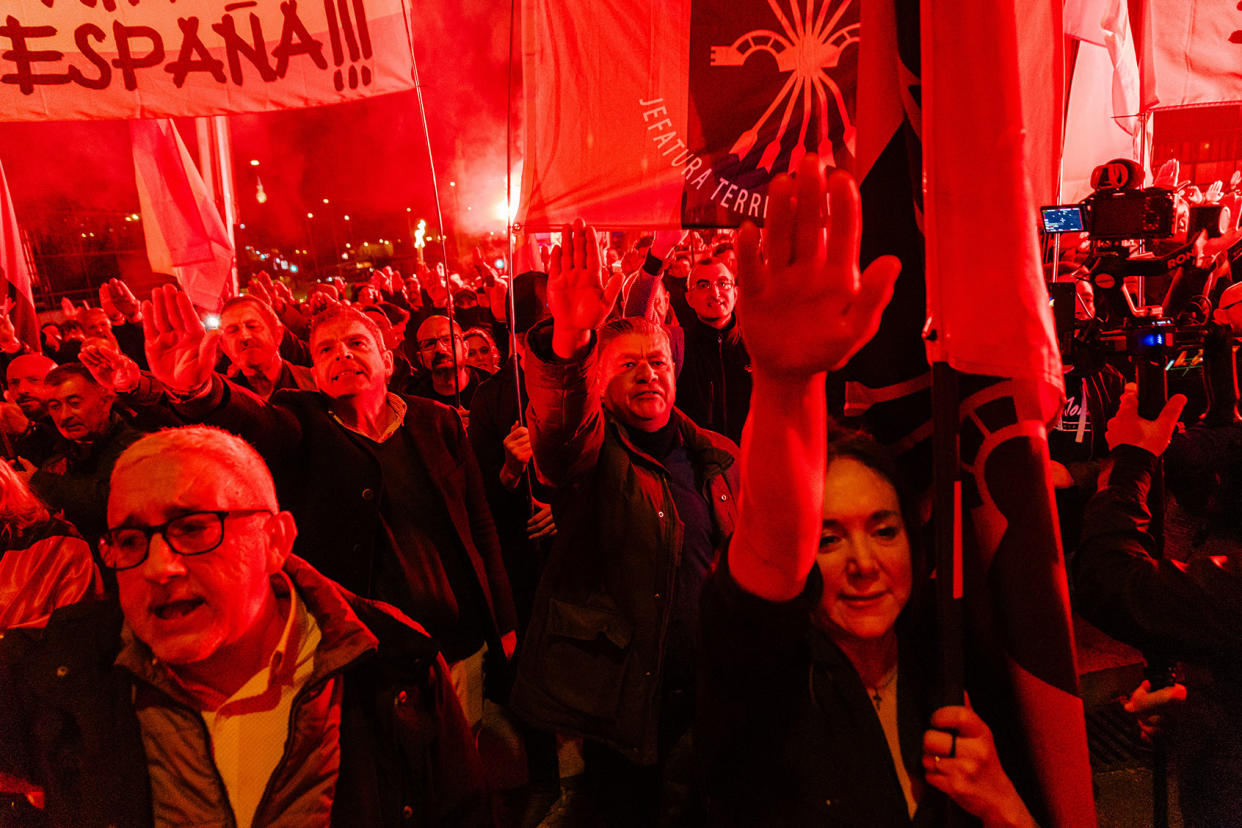 Falange Española de las JONS; fascist salute Carlos Lujan/Europa Press via Getty Images