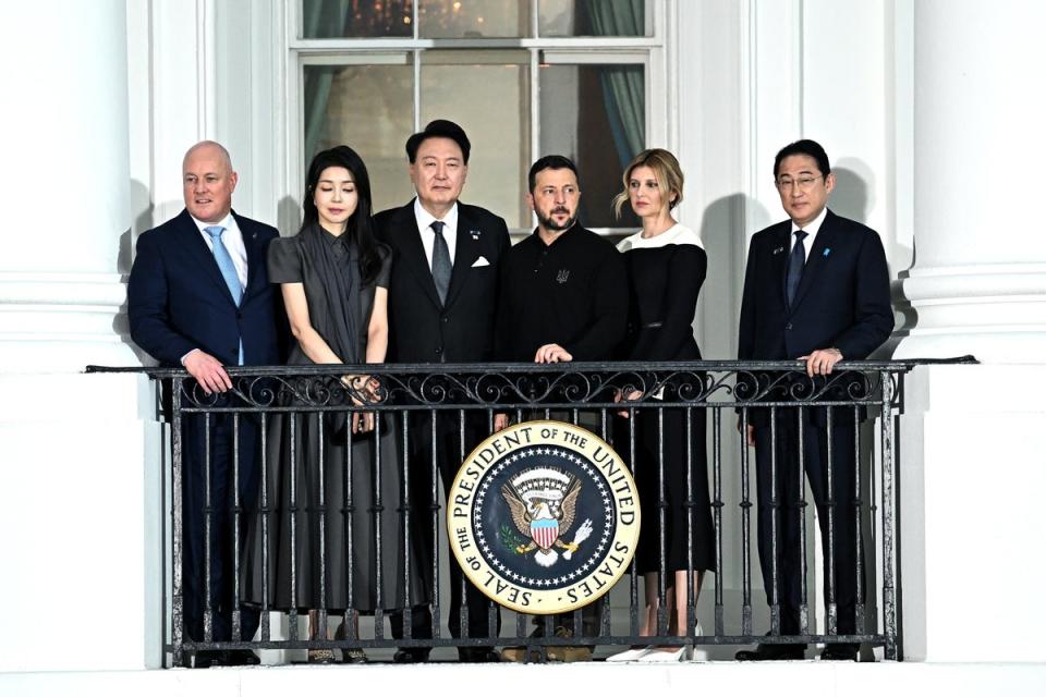 Christopher Luxon, New Zealand's prime minister; Kim Keon Hee, first lady of South Korea; Yoon Suk Yeol, South Korea's president; Volodymyr Zelensky, Ukraine’s president (EPA)