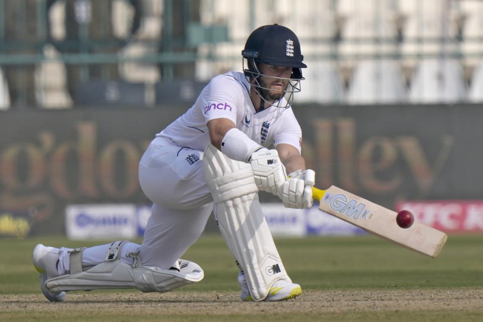 England's Ben Duckett bats during the first day of the second test cricket match between Pakistan and England, in Multan, Pakistan, Friday, Dec. 9, 2022. (AP Photo/Anjum Naveed)
