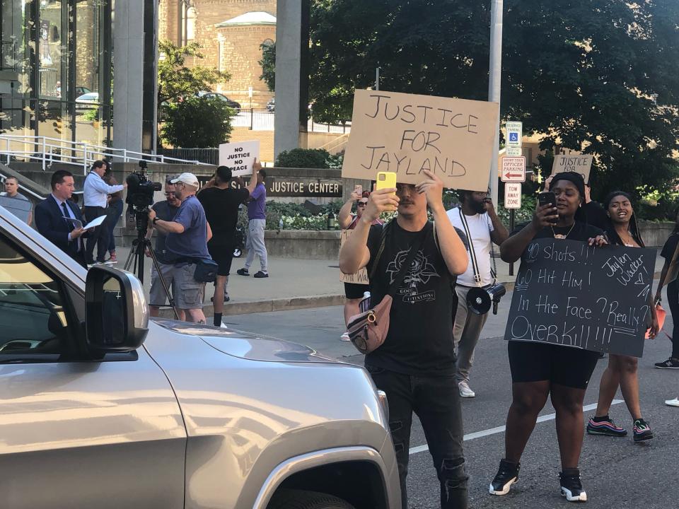 Protestors block traffic on High Street in downtown Akron in 2022 after the fatal police shooting of Jayland Walker. Protests continued, as did calls for increased police accountability and transparency.