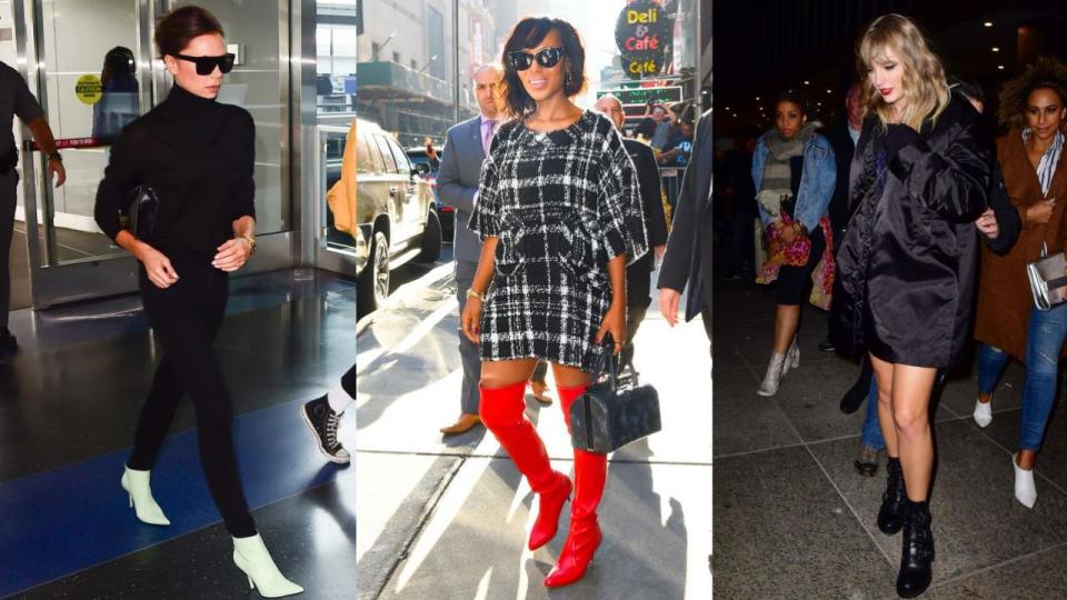 From combat boots to colored booties, stars like Taylor Swift, Selena Gomez and Rihanna style their shoes effortlessly. ET has all the details and prices on their fashionable kicks!