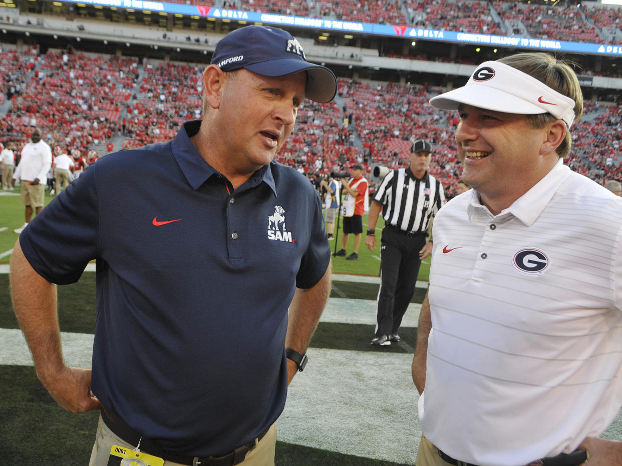 Samford's Chris Hatcher has the challenge of playing Kirby Smart's Georgia. (Jeffrey Vest/Icon Sportswire via Getty Images)