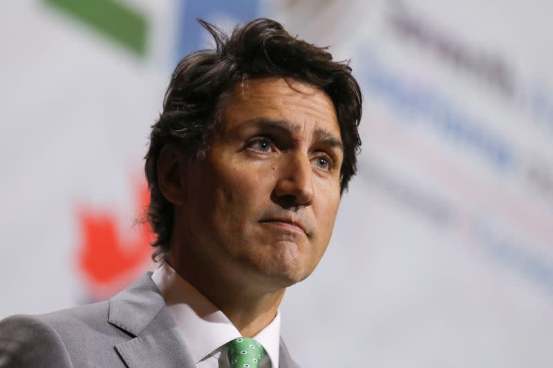 FILE PHOTO: Canada's Prime Minister Trudeau speaks at the close of the Seventh Assembly of the Global Environment Facility (GEF) in Vancouver