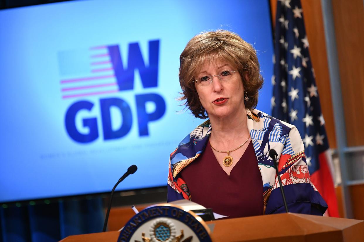 Deputy Administrator of USAID Bonnie Glick speaks during an event for the W-GDP, Global Womens Development and Prosperity Initiative plan, at the State Department in Washington, DC on 11 August 2020 ((AFP via Getty Images))