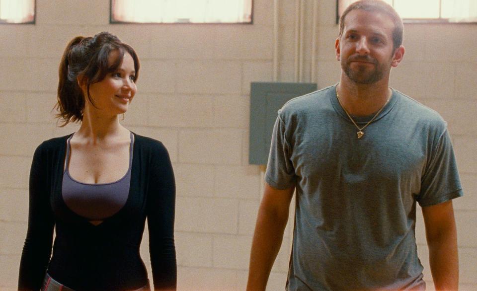Tiffany (Jennifer Lawrence) and Pat (Bradley Cooper) bond while practicing for a dance contest in "Silver Linings Playbook."