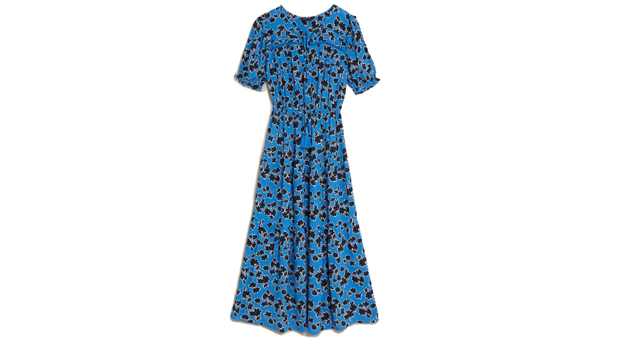 Floral Tie Neck Midaxi Waisted Dress