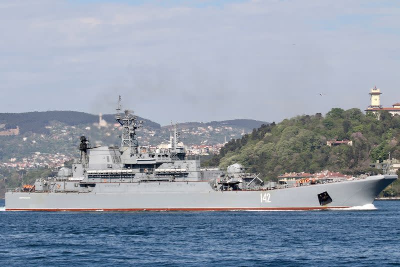 FILE PHOTO: The Russian Navy's large landing ship Novocherkassk transits Istanbul's Bosphorus