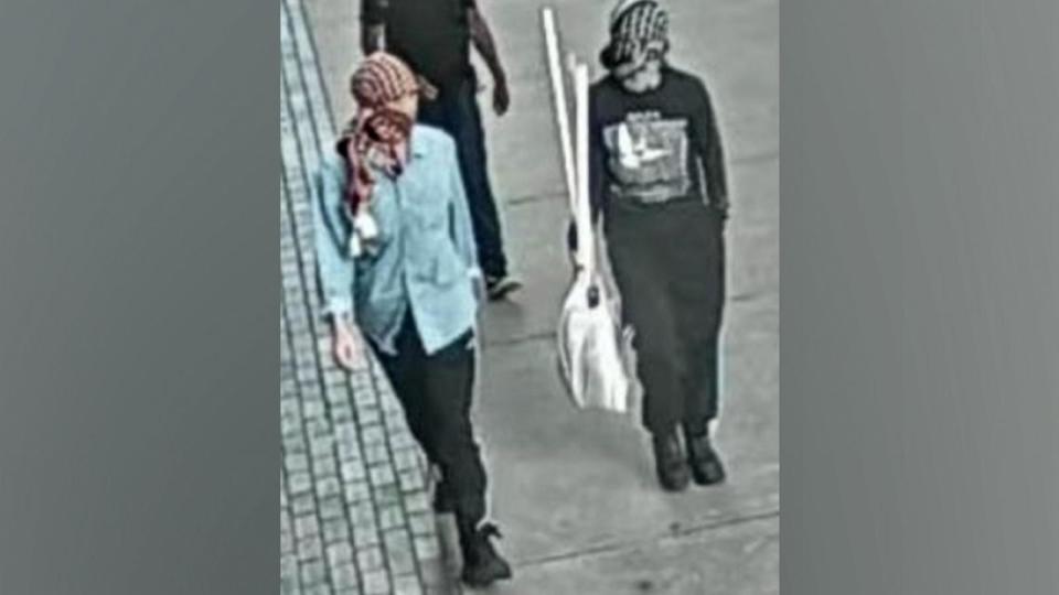 PHOTO: One person has been arrested and two others are being sought for burning American flags outside the Israeli consulate in New York City, authorities said. (NYPD)