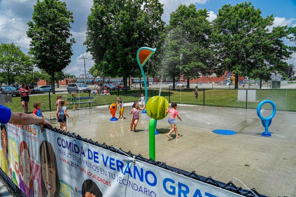 The splash pad at Pierce Field in East Providence, one of two in the city.