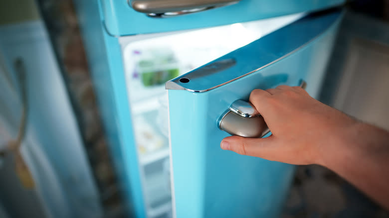 hand opening fridge door