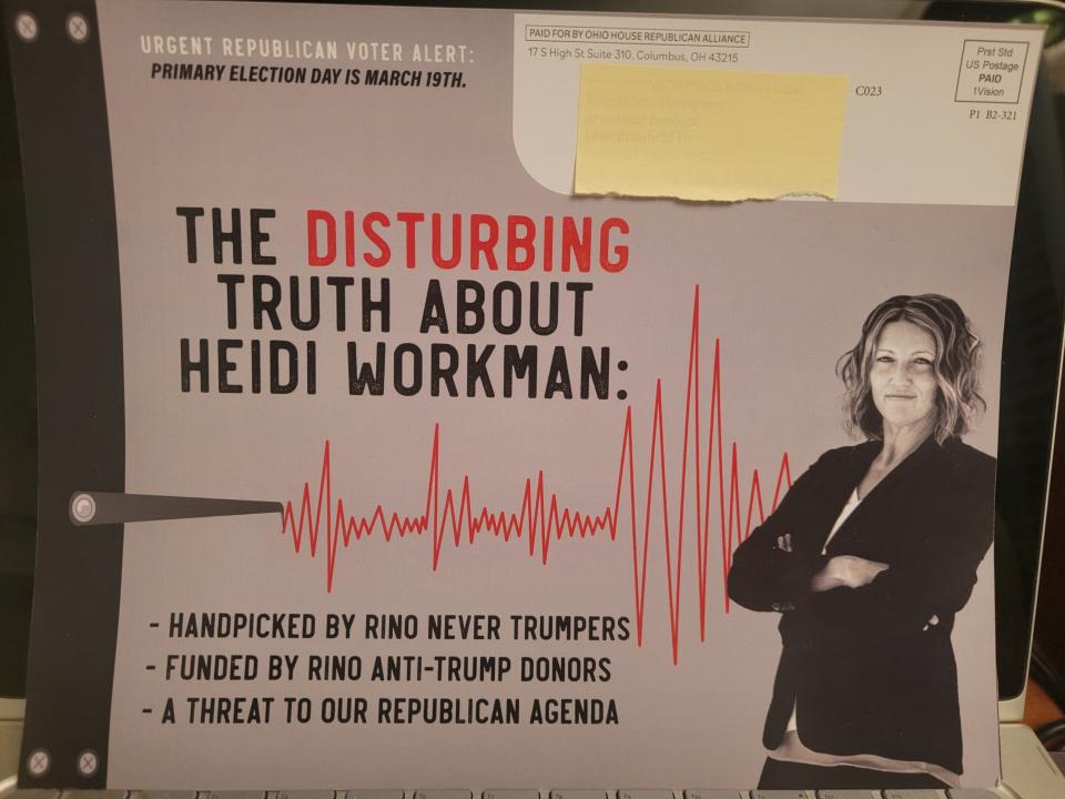 Heidi Workman, a Republican candidate for state representative in the 72nd District, says she's the target of several mailers attacking her. Her opponent, State Rep. Gail Pavliga, claims the same.