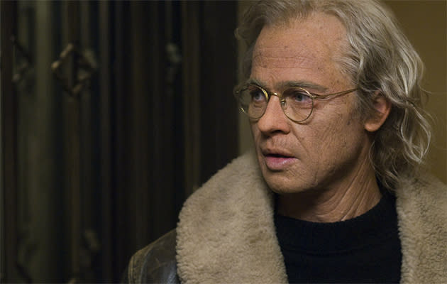 <b>The Curious Case Of Benjamin Button (2008) </b><br><br> Probably his most dramatic transformation as he played a man who aged backwards. The make-up artist said that it took six hours to make Pitt into an old man and that “Gary Cooper in the '40s... Marlon Brando in the '50s, Steve McQueen in the '60s" was her inspiration.