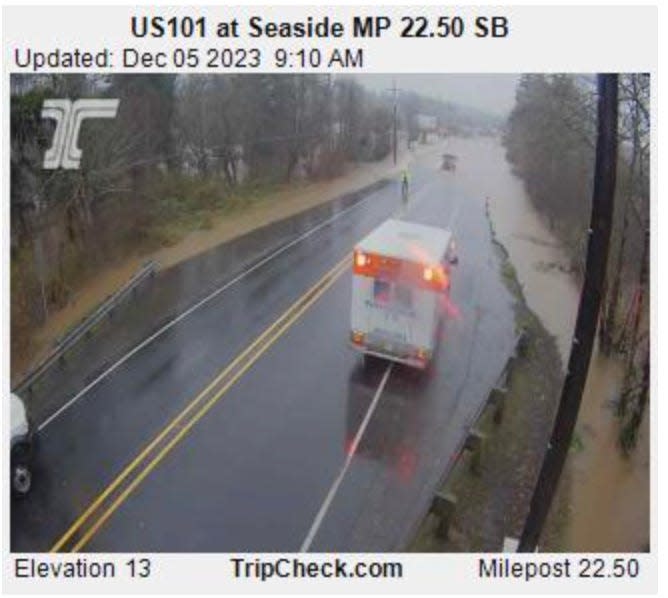 Flooding is impacting U.S. Highway 101 on Tuesday morning in the Seaside area on the Oregon Coast.