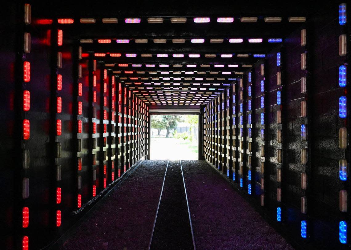 The tunnel on the train ride will feature flickering LED lights displays that change seasonally at Playland in Roeding Park.