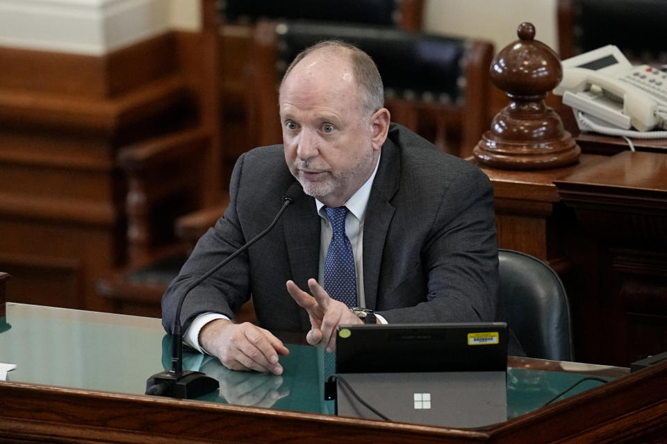 Witness Ray Chester testifies during the impeachment trial for Texas Attorney General Ken Paxton in the Senate Chamber at the Texas Capitol, Wednesday, Sept. 13, 2023, in Austin, Texas. (AP Photo/Eric Gay)